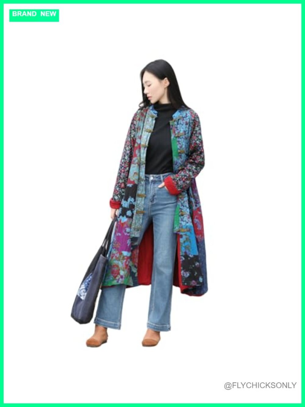 Cotton Linen Floral Patchwork Long Jacket Oversized Raglan Cottagecore
